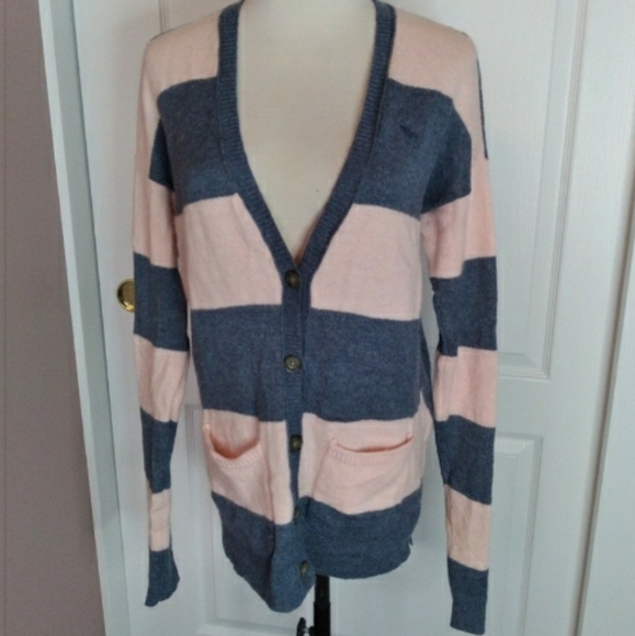 Y2K ABERCROMBIE & FITCH CARDI PINK AND BLUE STRIPE MEDIUM WOMENS - Picture 2 of 7
